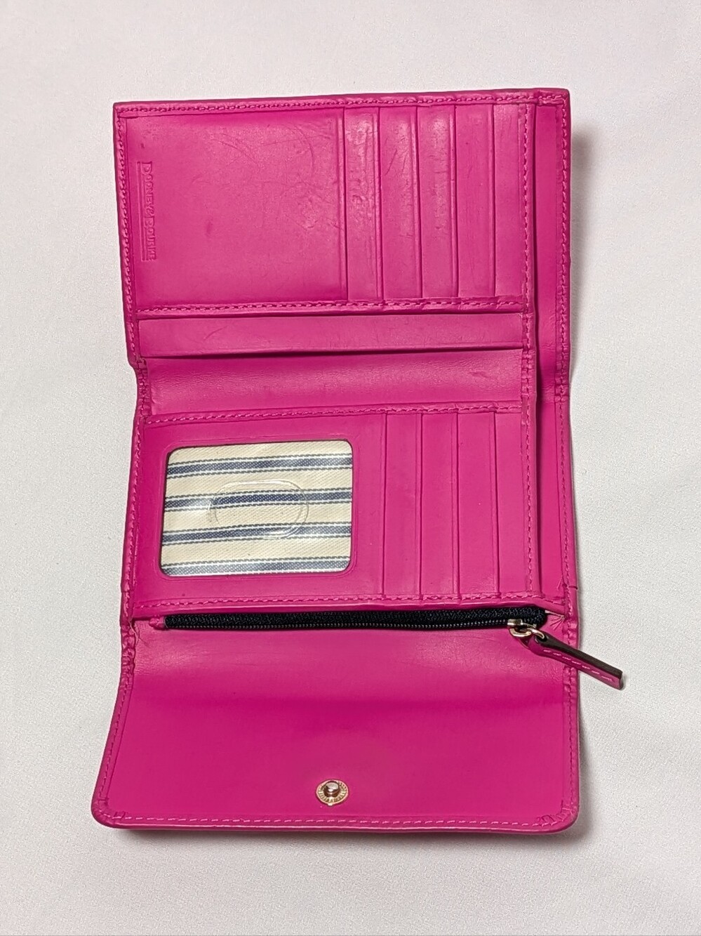 Dooney & Bourke Pink Leather Trifold Wallet Gold Logo - Picture 6 of 14